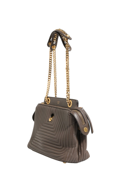 Kleine Dotcom Click Schultertasche aus gestepptem Lammleder in Braun