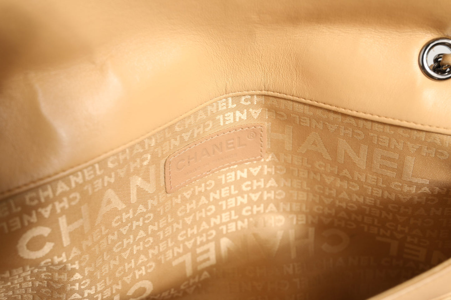 Beige Lammleder Giant Reissue Mademoiselle Lock Flap Bag