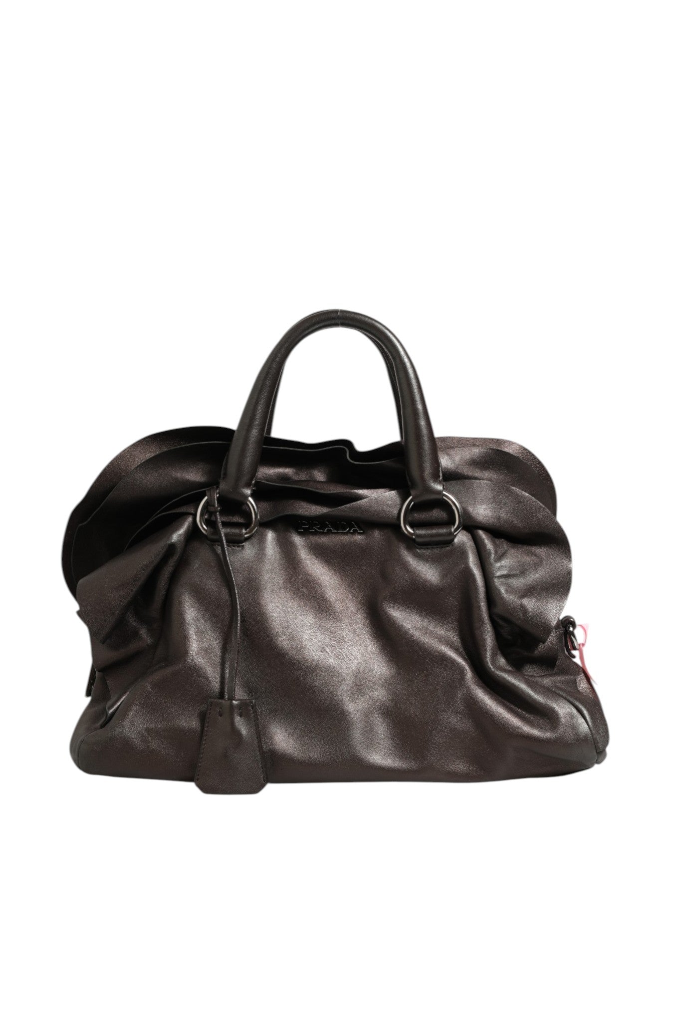 Schultertasche aus Metallic-Nappaleder mit Rüschen