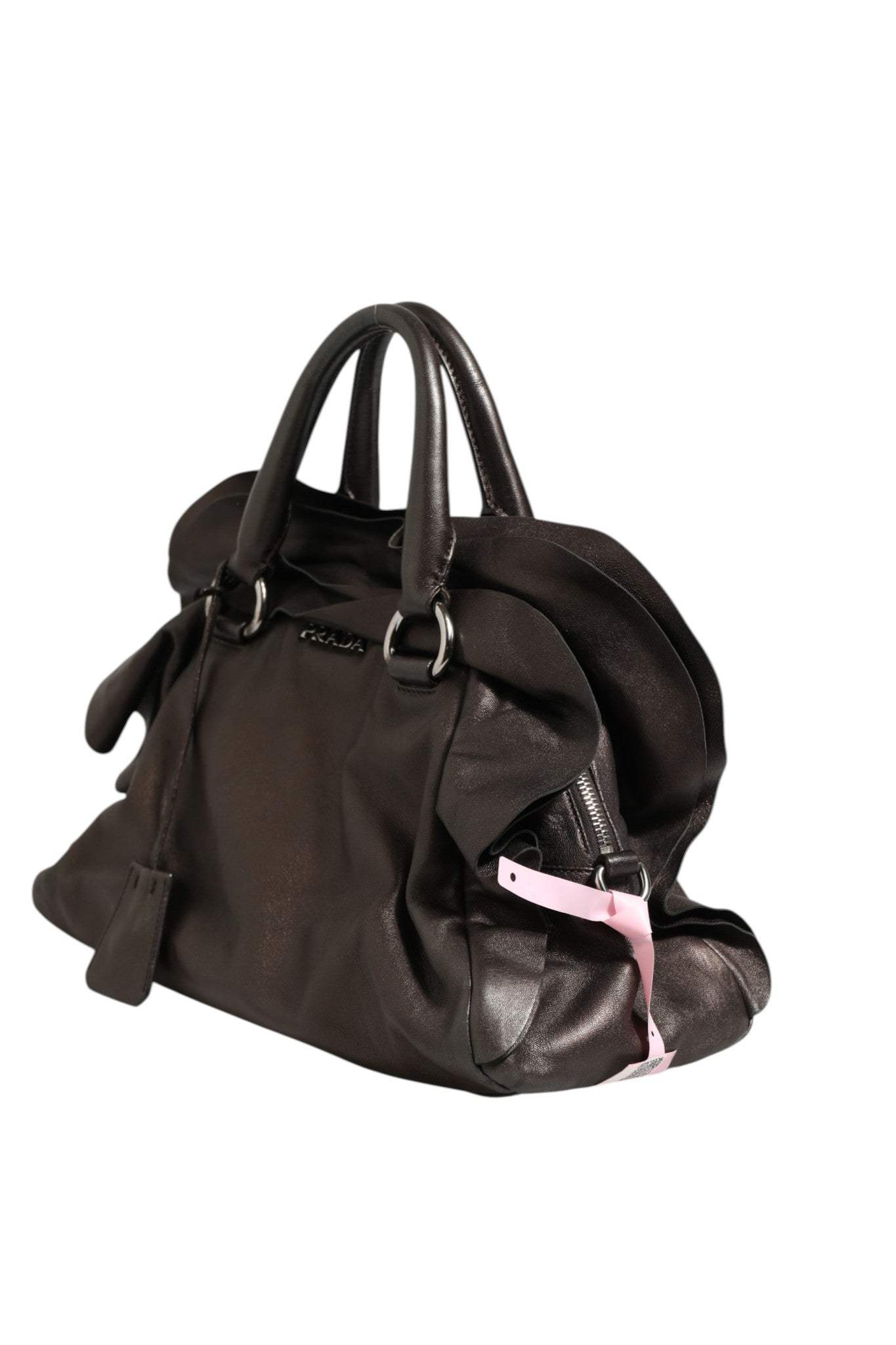 Schultertasche aus Metallic-Nappaleder mit Rüschen