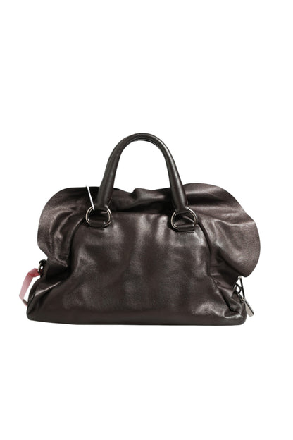 Schultertasche aus Metallic-Nappaleder mit Rüschen