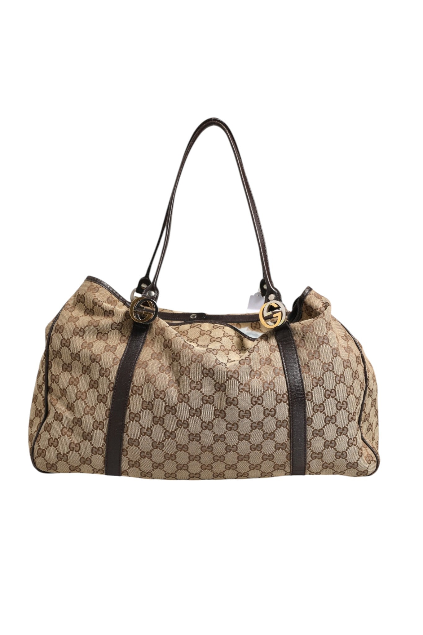 Beige und Schwarze Canvas Twins Medium Tote Bag