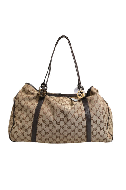 Beige und Schwarze Canvas Twins Medium Tote Bag