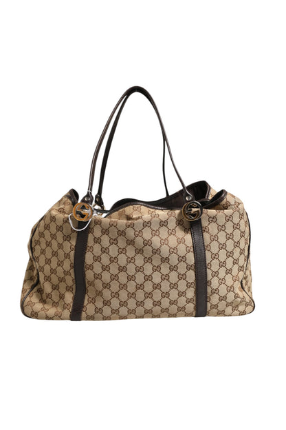 Beige und Schwarze Canvas Twins Medium Tote Bag