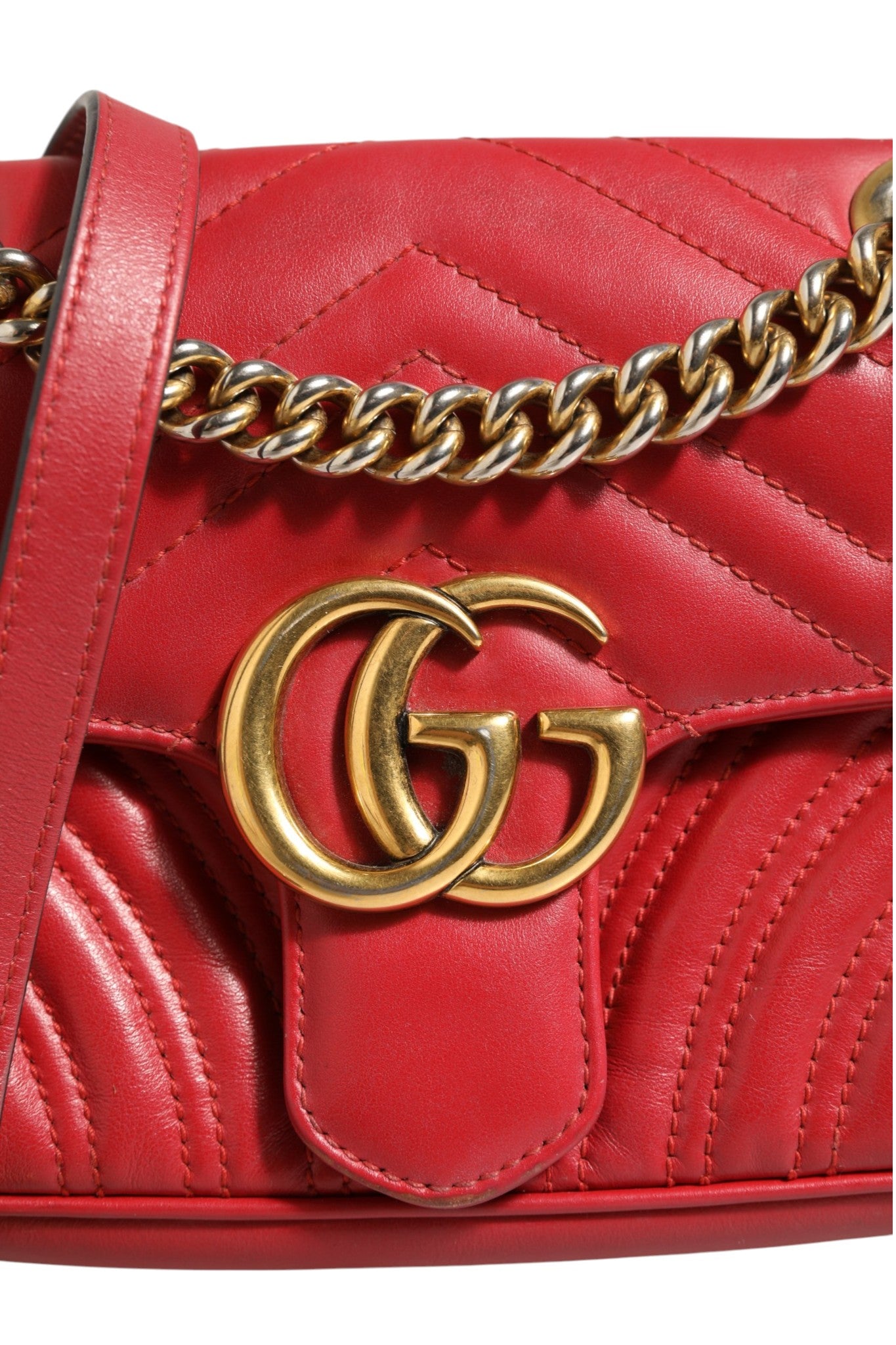 Marmont Small Shoulder Bag aus rotem Leder in Rosso Ancora