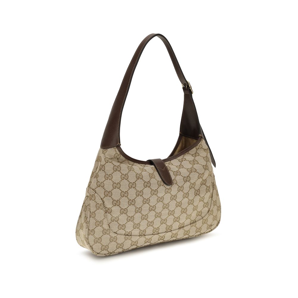 Beige Stoff-Schultertasche