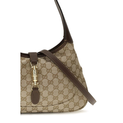 Beige Stoff-Schultertasche