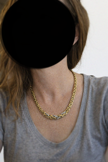 Massives 585 Gold Flechtcollier mit Diamanten 0.25 ct | 14k Vintage Halskette | 39,7g Echtgold