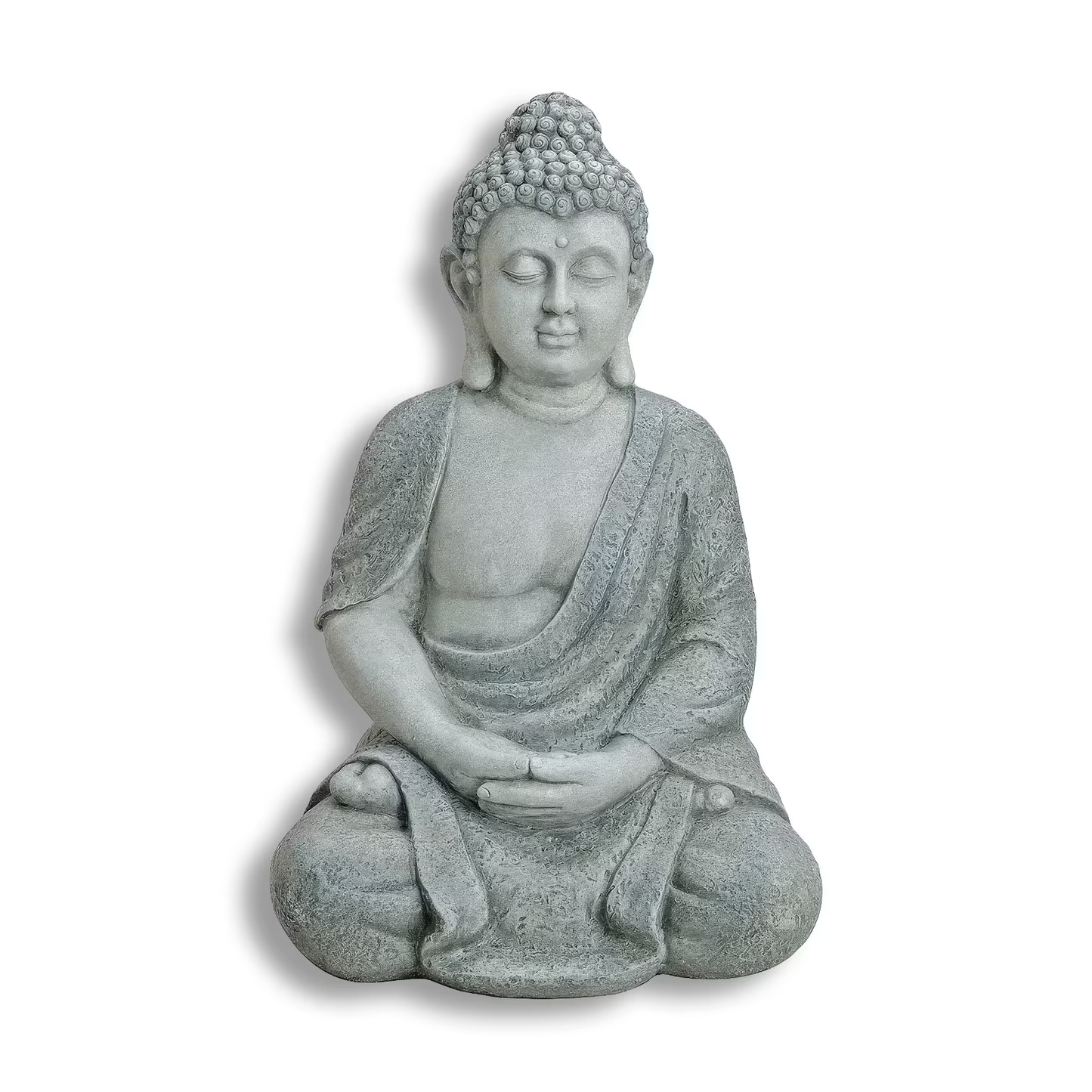 Sitzender Buddha 62 cm aus Poly – Graue Deko-Statue