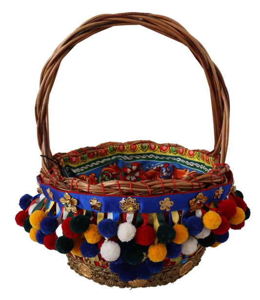 Dolce & Gabbana Multicolor Baumwolle Agnese Korb Tragetasche – Handgefertigte Eleganz