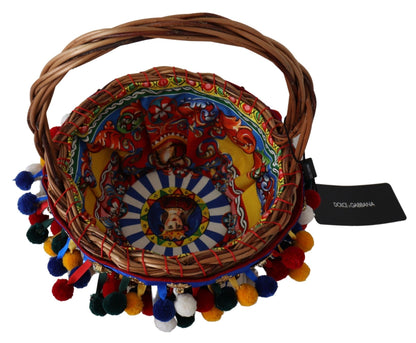 Dolce & Gabbana Multicolor Baumwolle Agnese Korb Tragetasche – Handgefertigte Eleganz