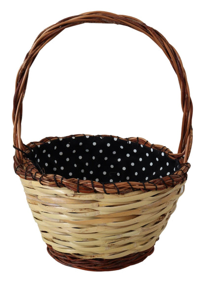 Dolce & Gabbana Beiger Holz Weide Rattan Korb Tragetasche – Handgefertigter Luxus