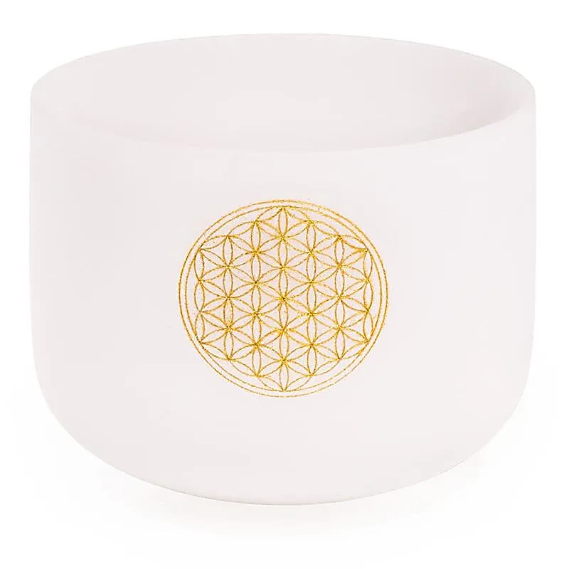 Klangschale Kristall F-Ton Blume des Lebens +Tasche