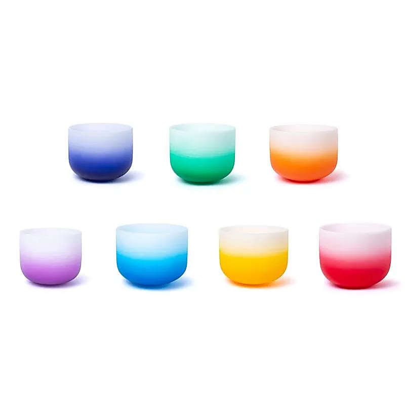 SET 7 Kristall-Klangschalen Aria Gradient Design 432 hz + 2 Beutel -- 20-25cm