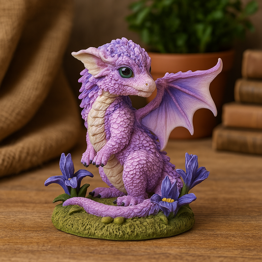 Iris-Blumendrache – Zartes Drachenbaby aus Harz | Fantasy-Figur