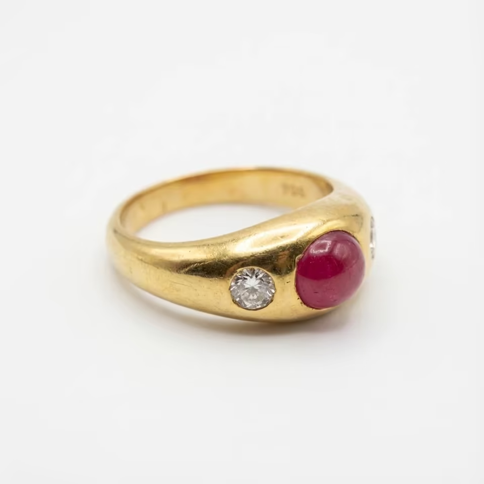 Edler Vintage Gypsy-Ring: 750 Gold, Rubin & Brillanten
