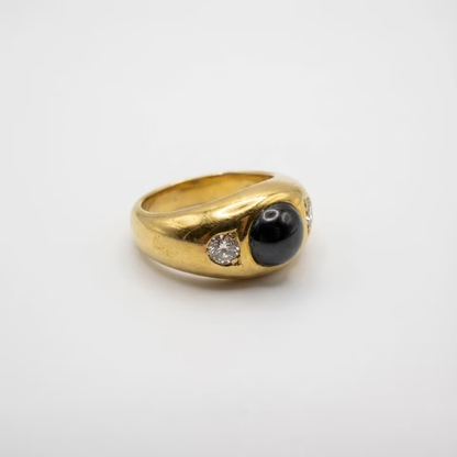 Vintage Gypsy Ring 750 Gold – Sapphire Cabochon &amp; Diamonds
