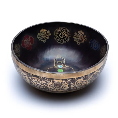 Hand-hammered singing bowl with 7 chakras &amp; Yogini – Ø 38 cm