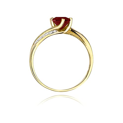 MARKO Women's Yellow Gold Ring for Women with 0.60 Carat Ruby and 0.05 Carat Diamonds Ring 14 Carat Gold (585) Gold Ring with Box | Gold Ring for Women