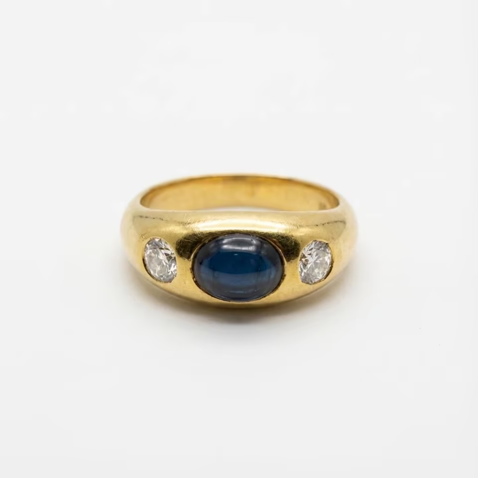 Vintage Gypsy Ring 750 Gold – Saphir Cabochon & Diamanten