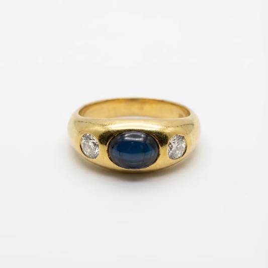 Vintage Gypsy Ring 750 Gold – Saphir Cabochon & Diamanten