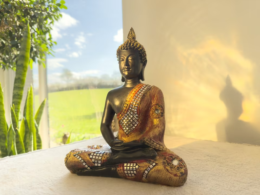 Buddha-Statue in Schwarz/Gold aus Poly (21 x 12 x 27 cm)