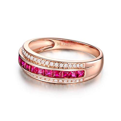 Wedding Rings 18 Carat Diamond Real Band Ring with Ruby 0.86 Carat Engagement Rings Wedding Ring for Women