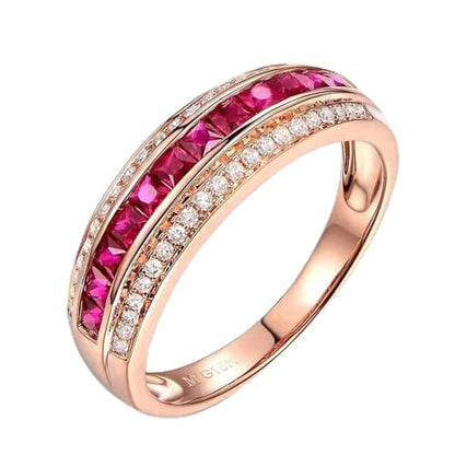 Wedding Rings 18 Carat Diamond Real Band Ring with Ruby 0.86 Carat Engagement Rings Wedding Ring for Women