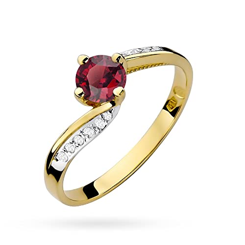 MARKO Women's Yellow Gold Ring for Women with 0.60 Carat Ruby and 0.05 Carat Diamonds Ring 14 Carat Gold (585) Gold Ring with Box | Gold Ring for Women