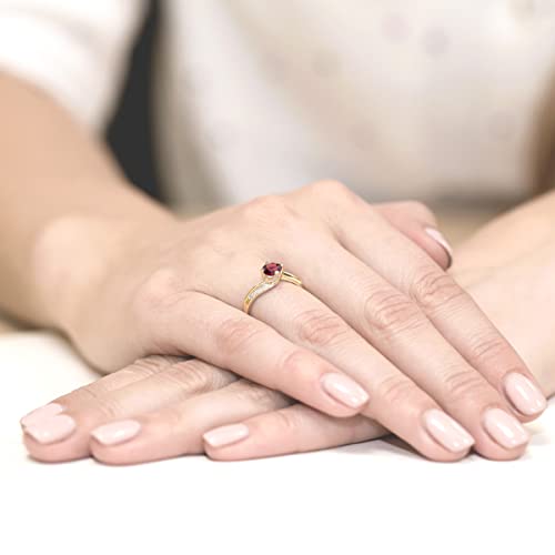 MARKO Women's Yellow Gold Ring for Women with 0.60 Carat Ruby and 0.05 Carat Diamonds Ring 14 Carat Gold (585) Gold Ring with Box | Gold Ring for Women