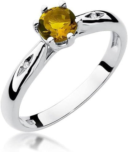 Women's Ring 585 14k Gold Genuine Gemstone Diamonds Diamonds