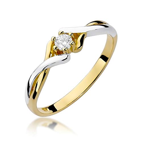 MARKO Yellow Gold Classic Engagement Ring Made of Gold with 0.10 Carat Diamonds | 14 Carat Gold (585) | Gold Ring with Box | Gold Ring for Women