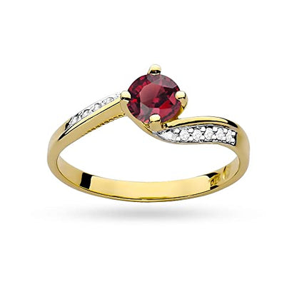 MARKO Women's Yellow Gold Ring for Women with 0.60 Carat Ruby and 0.05 Carat Diamonds Ring 14 Carat Gold (585) Gold Ring with Box | Gold Ring for Women
