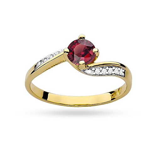 MARKO Women's Yellow Gold Ring for Women with 0.60 Carat Ruby and 0.05 Carat Diamonds Ring 14 Carat Gold (585) Gold Ring with Box | Gold Ring for Women