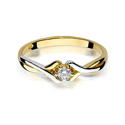 MARKO Yellow Gold Classic Engagement Ring Made of Gold with 0.10 Carat Diamonds | 14 Carat Gold (585) | Gold Ring with Box | Gold Ring for Women