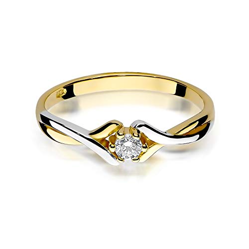 MARKO Yellow Gold Classic Engagement Ring Made of Gold with 0.10 Carat Diamonds | 14 Carat Gold (585) | Gold Ring with Box | Gold Ring for Women
