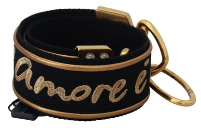 Dolce & Gabbana Schwarz Gold Logo Druck Schulterriemen Tasche