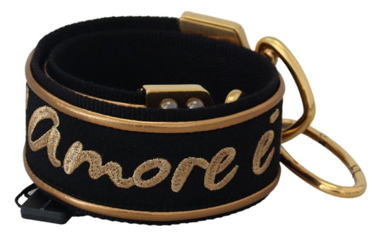 Dolce & Gabbana Schwarz Gold Logo Druck Schulterriemen Tasche