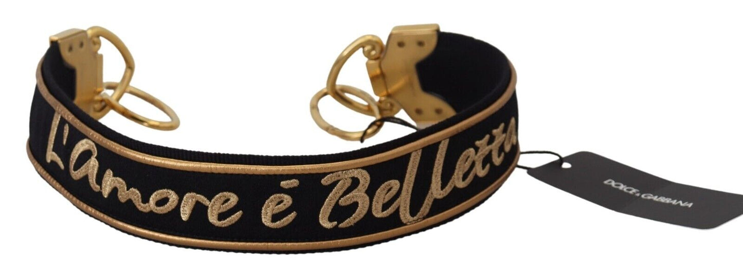 Dolce & Gabbana Schwarz Gold Logo Druck Schulterriemen Tasche