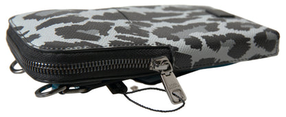 Dolce & Gabbana Grauer Leopard Leder Männer Geldbörse Crossbody Sling Telefon Tasche