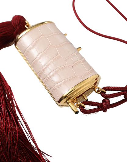 Dolce & Gabbana Rosa Exotisches Leder Mini-Spiegel Quaste Makeup Tasche - Exklusives Accessoire für Damen