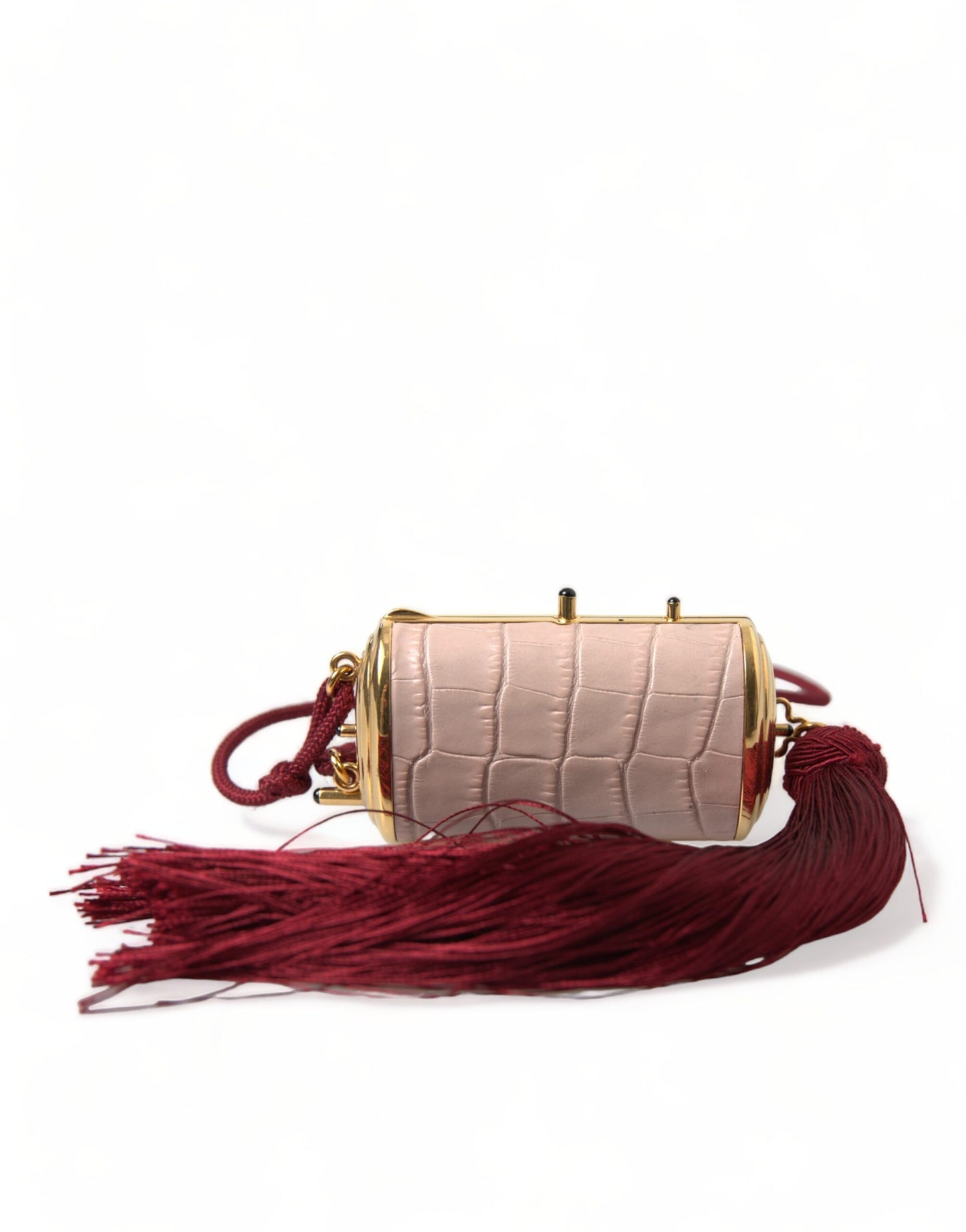 Dolce & Gabbana Rosa Exotisches Leder Mini-Spiegel Quaste Makeup Tasche - Exklusives Accessoire für Damen