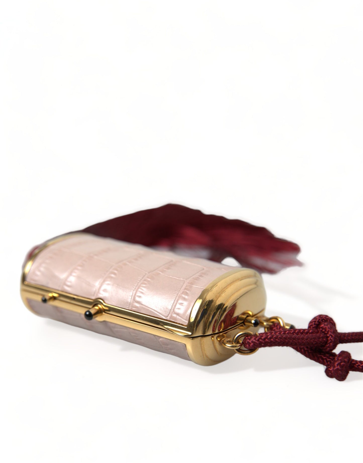 Dolce & Gabbana Rosa Exotisches Leder Mini-Spiegel Quaste Makeup Tasche - Exklusives Accessoire für Damen