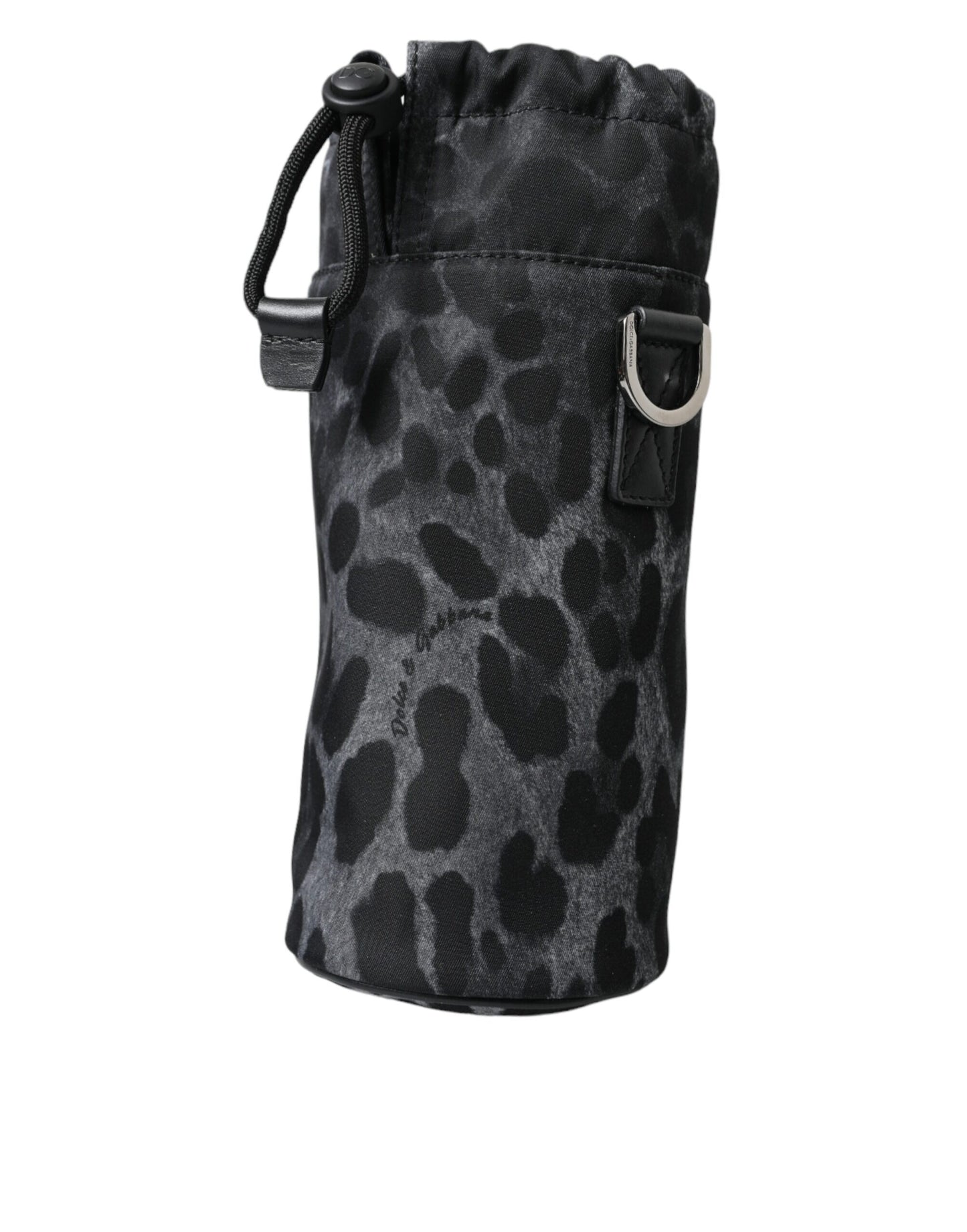 Dolce & Gabbana Schwarzer Leopard Runde Schlanke Tote Flaschenhaltertasche – Elegante Designer Accessoire