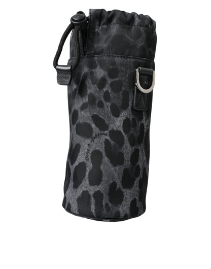 Dolce & Gabbana Schwarzer Leopard Runde Schlanke Tote Flaschenhaltertasche – Elegante Designer Accessoire