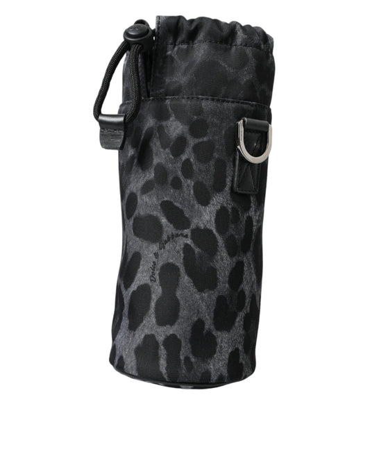 Dolce & Gabbana Schwarzer Leopard Runde Schlanke Tote Flaschenhaltertasche – Elegante Designer Accessoire
