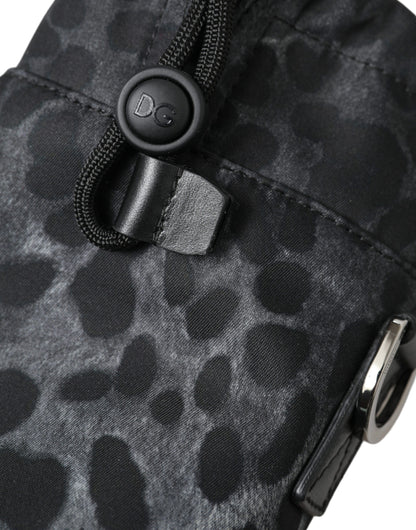 Dolce & Gabbana Schwarzer Leopard Runde Schlanke Tote Flaschenhaltertasche – Elegante Designer Accessoire
