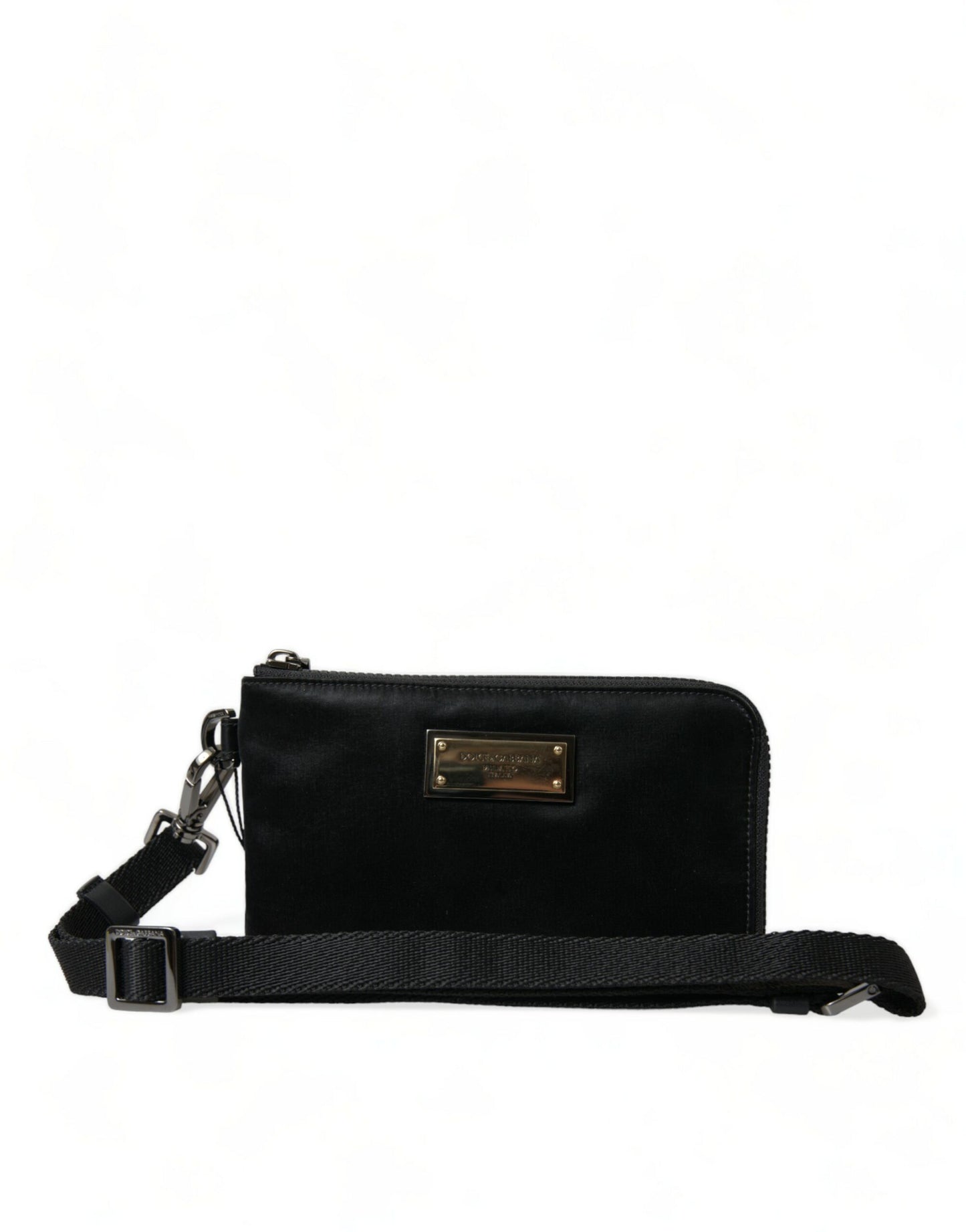 Dolce & Gabbana Schwarzes Nylon Logo Plaque Schlüsselanhänger Tasche Clutch – Luxuriöse Eleganz