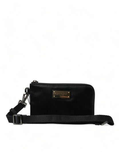 Dolce & Gabbana Schwarzes Nylon Logo Plaque Schlüsselanhänger Tasche Clutch – Luxuriöse Eleganz