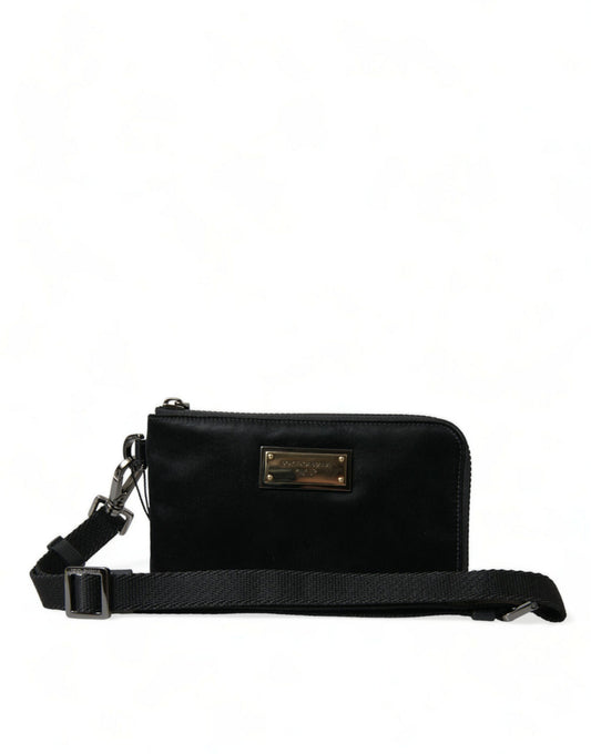 Dolce & Gabbana Schwarzes Nylon Logo Plaque Schlüsselanhänger Tasche Clutch – Luxuriöse Eleganz